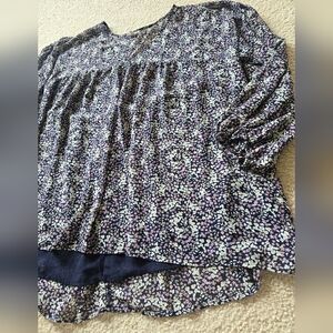🌈 ChicSoul Size 2X Floral Long Sleeve Lined Blouse HiLow Hem